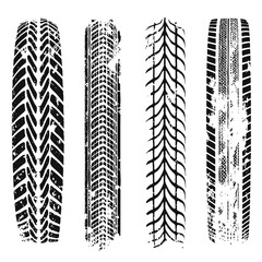 Black Tires PNG Overlay with Various Tread Patterns and Textures on Transparent Background