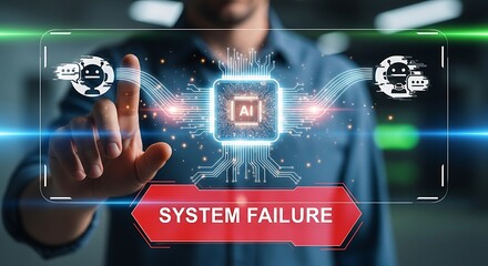 Artificial Intelligence System Failure Warning Displayed on Futuristic Interface.