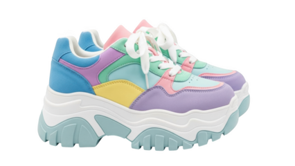 Pastel Chunky Platform Sneakers with White Laces block color