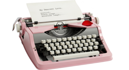 Pink Vintage Typewriter with Rose Petal and Love Letter writing