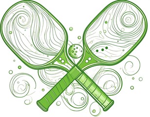 Two crossed paddles and a ball, surrounded by swirling lines