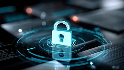 Intellectual property. Copyright. Innovation digital rights. Brand protection law. A digital padlock symbolizing security and data protection. - Powered by Adobe
