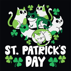 Cute St. Patrick’s Day Cat with Shamrocks T-shirt Design