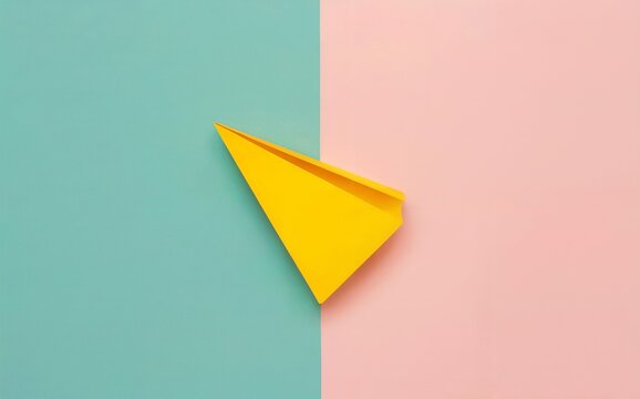 Geometric Pastel Dream Paper Airplane on Split Mint and Salmon Background. - Powered by Adobe