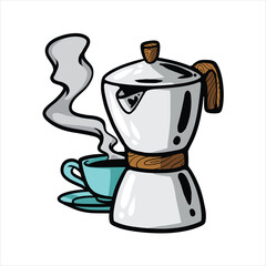 Coffee pot with cup cartoon vector illustration
