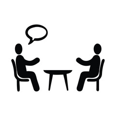 Fototapeta premium Simple black and white icon depicting two people sitting opposite each other at a small table