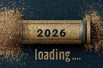 Golden loading bar with 2026 number signaling a glittering new year launch and progress