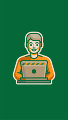 A person creating an online portfolio minimalistic image. Flat style. Vector illustration.