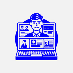 A person creating an online portfolio. Flat style. Vector illustration.