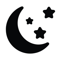 Simple black crescent moon and three stars icon design for nighttime celestial themes