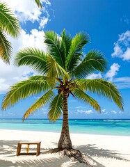Tropical beach scene with palm tree