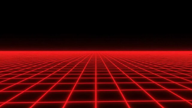 Red Neon Grid Horizon Scene in Futuristic Retro Style.