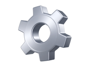 Spinning Silver Cogwheel Icon, Dynamic Motion Blur Effect, minimal cartoon 3D, isolated on transparent background