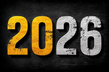 2026 gold numbers on a black background, bold and textured for new year, business, and success visuals