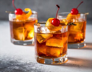 Three Old Fashioned cocktails