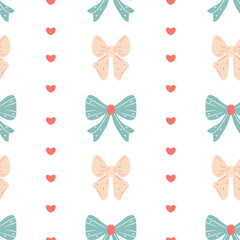 Seamless texture of Bows, with hand-drawn on a light background. Pattern for packaging design, scrapbooking, greeting cards, feminine branding. Vector.