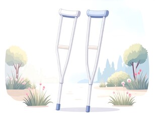 Two crutches in a park scene