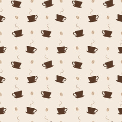 Coffee Cups and Beans Seamless Pattern — Warm Minimal Repeating Design