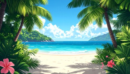 Tropical beach scene with palm trees (3)