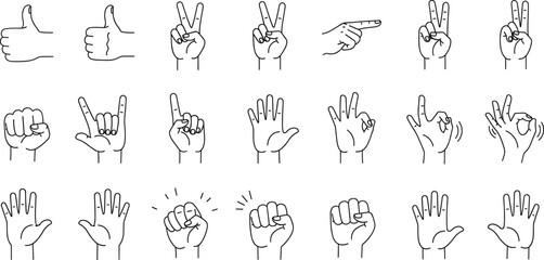 Hand Gestures Outline Set Line Art Vector Icons