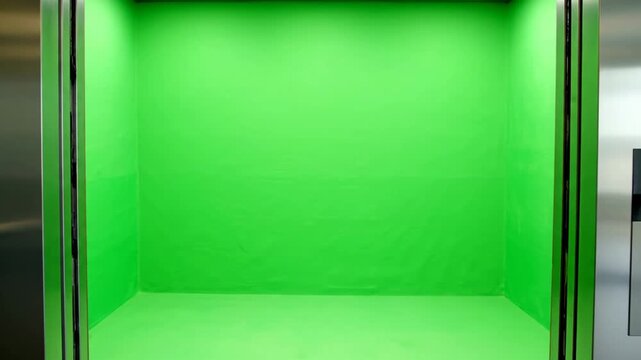 Entering a modern elevator with steel doors and control panel