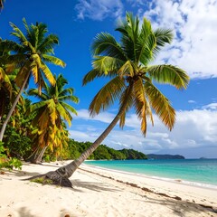 Tropical beach scene with palm trees (5)