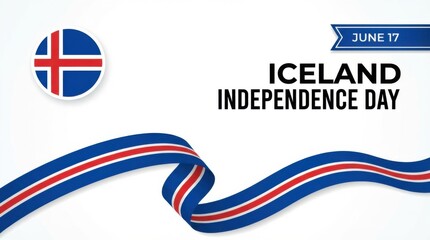 iceland independence day background with round emblem of the national flag on white space bold typography with the text clean modern design copy space