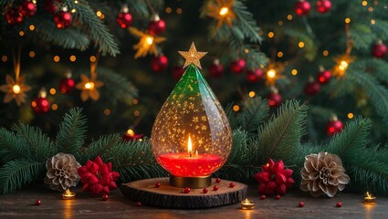 christmas tree with candles and decorations