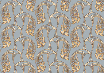 Fototapeta premium Decorative flowers and leaves in art nouveau style, vintage, old, retro style. Seamless pattern, background. Vector illustration. In art nouveau style, vintage, old, retro style.