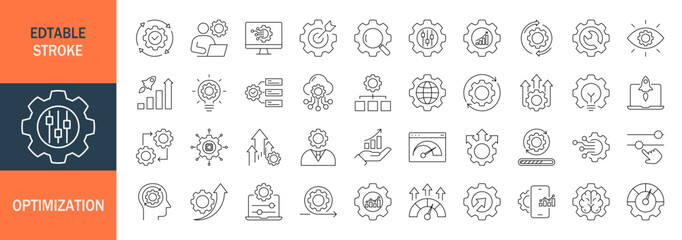 Optimization icon set.  Editable line icons. Vector illustration.