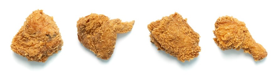 Fried chicken on isolated white background.