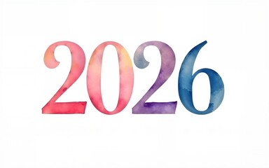 &ldquo;Watercolor 2026 Text in Pastel Colors on White Background&rdquo;. 2026 watercolor. High quality