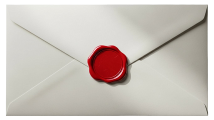 Red wax seal on envelope isolated on transparent background
