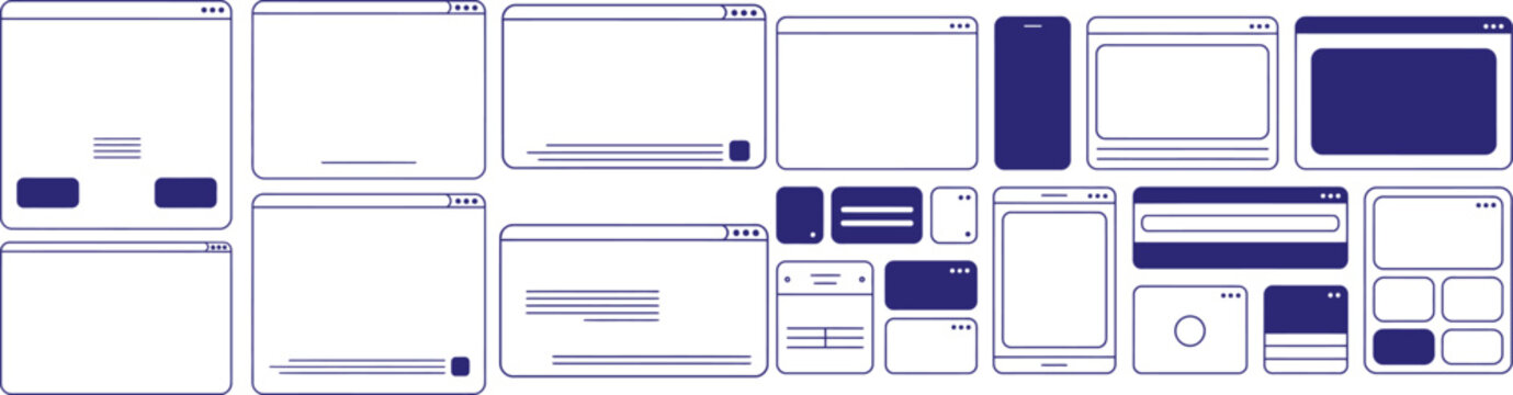 user interface kit with wireframe and solid elements for web and app design needs
