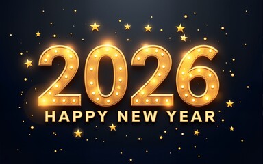 Happy New Year 2026 with golden stars vector design. High quality