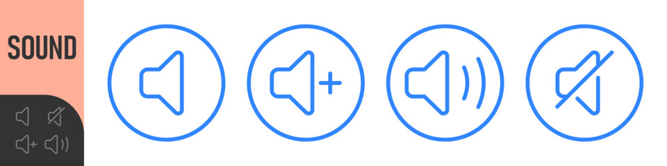 speaker, sound, volume icon set , low and hight level volume speaker icon. voice, audio, silent, mute icons in flat style for media player app and website