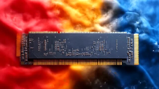 High-Speed NVMe SSD on Fire and Ice Background.
