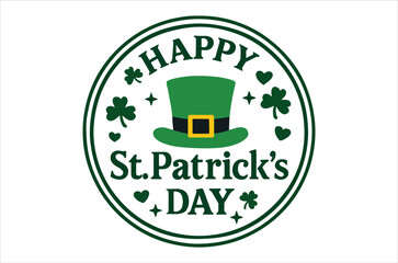 A circular graphic announces a joyful st patrick s day celebration featuring a hat and shamrocks