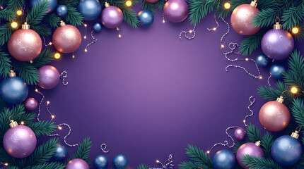 Enchanting Purple Christmas Background with Ornaments & Pine