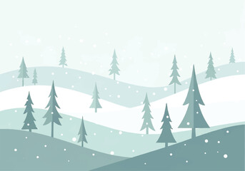 Soft Blue Winter Hills with Pine Trees