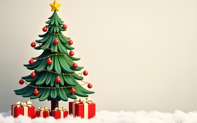 Christmas tree with garland, vertical cute christmas card, template of package, wrapping paper. High quality