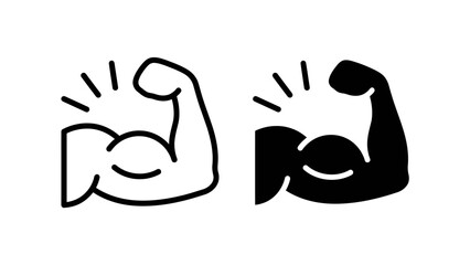 Flexed Arm Strength Icons &ndash; Black and White Symbols Representing Physical Power, Fitness, and Muscle Emphasis for Health, Motivation, and Exercise Graphics