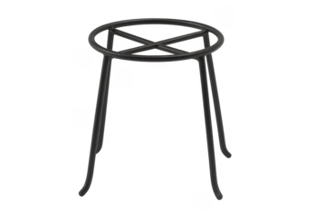 Black metal tripod ring stand supporting laboratory equipment