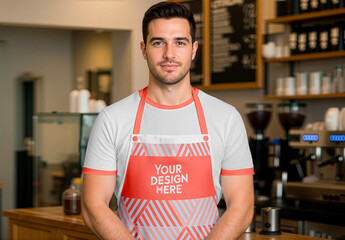 Barista In Apron Standing Mockup