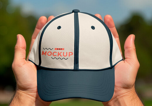 Cap Mockup Held By Man S Hands Outdoor Dayl