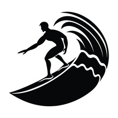  Surfer Riding a Big Ocean Wave Silhouette