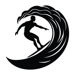  Surfer Riding a Big Ocean Wave Silhouette