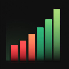 Red and Green Vertical Business Graph Showing Growth on Black Background