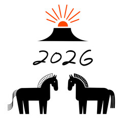 2026_初日の出＋馬_スクエア,手書きテキスト｜First Sunrise + Horse, Square, Handwritten Text