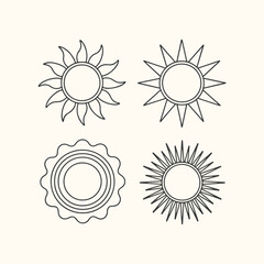 Fototapeta premium Four stylized sun icons with different ray designs sun, sun icon, sun symbol, weather